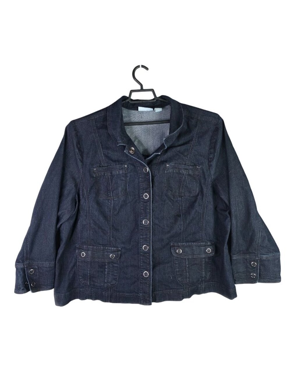Womens Liz & Me Blue Denim Jacket Dark Wash Stretch Snap Button Chore 2X